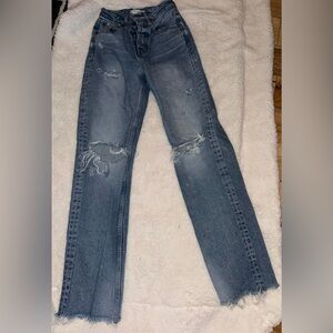 Moussy Blue Distressed Straight Leg Jeans